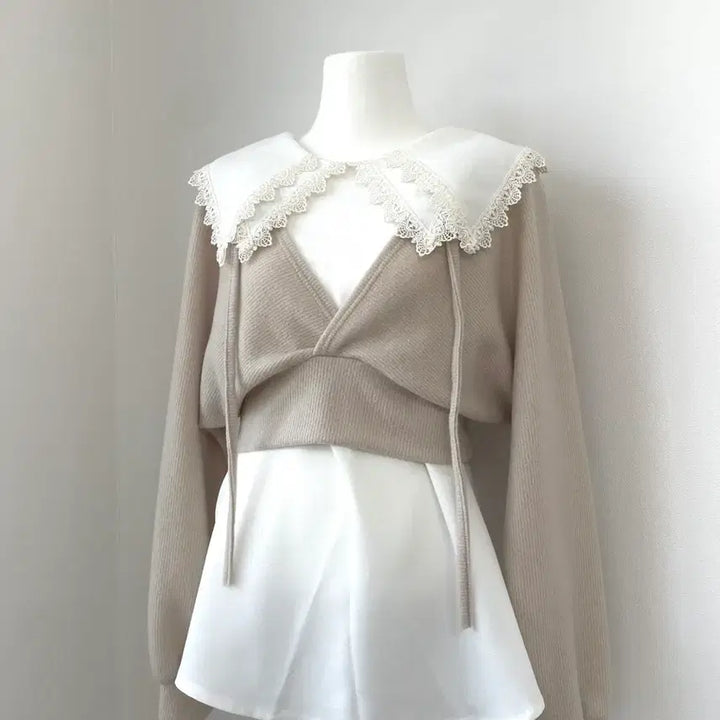 [BUNJANG] White Lace Big Collar Blouse - Layered Style / 레이스 빅카라 블라우스 화이트 러블리 히메갸루 양산형 레이어드 소녀