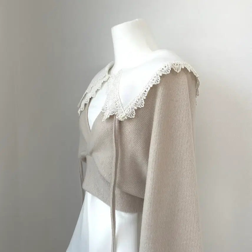 [BUNJANG] Ribbon Bolero Style Light Beige Knit Two-Piece Set / 리본 볼레로 스타일 연베이지 니트(투피스)세트 레이어드 소녀 모리걸
