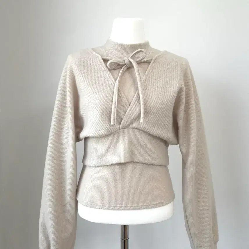 [BUNJANG] Ribbon Bolero Style Light Beige Knit Two-Piece Set / 리본 볼레로 스타일 연베이지 니트(투피스)세트 레이어드 소녀 모리걸