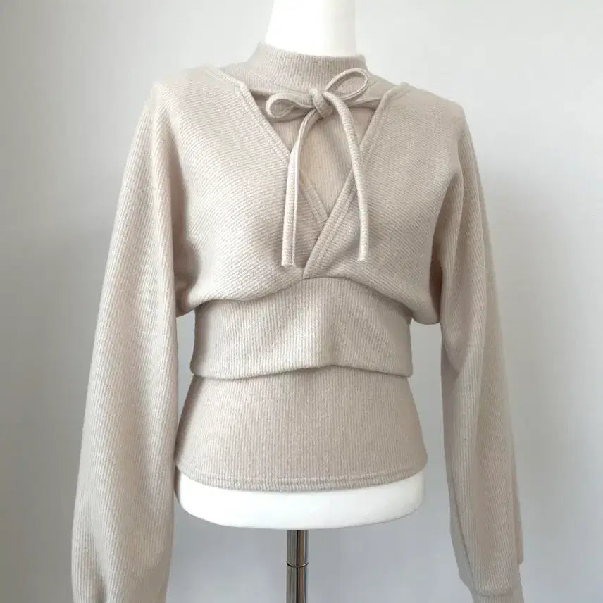[BUNJANG] Ribbon Bolero Style Light Beige Knit Two-Piece Set / 리본 볼레로 스타일 연베이지 니트(투피스)세트 레이어드 소녀 모리걸