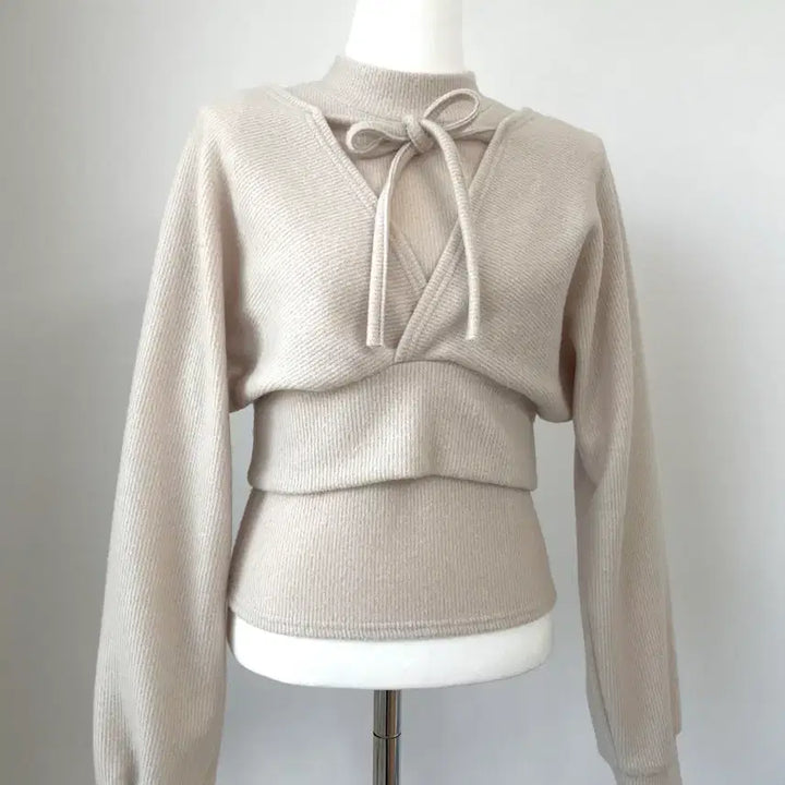 [BUNJANG] Ribbon Bolero Style Light Beige Knit Two-Piece Set / 리본 볼레로 스타일 연베이지 니트(투피스)세트 레이어드 소녀 모리걸