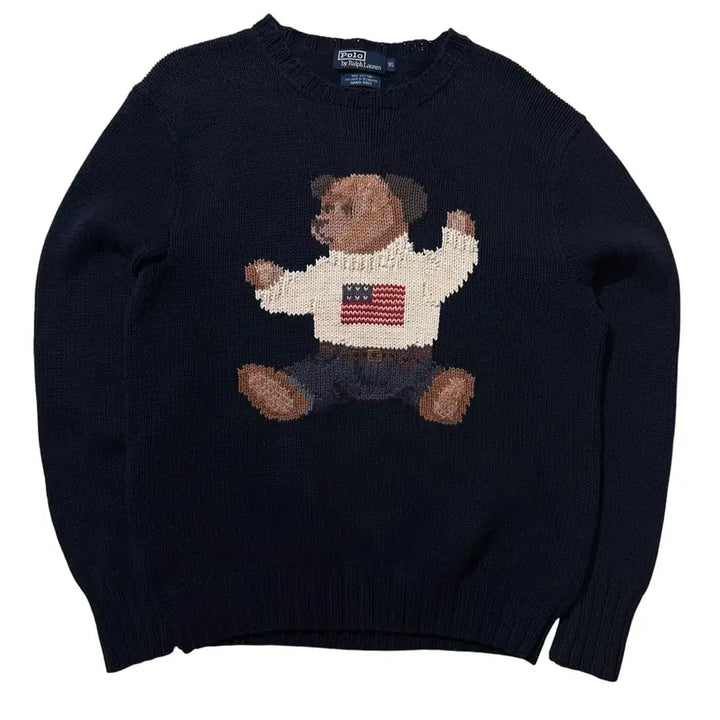 [BUNJANG] Polo Ralph Lauren "Sitting Down Bear" Round Hand Knit (Size 95) / [95] 폴로 랄프로렌 싯다운 베어 라운드 핸드 니트