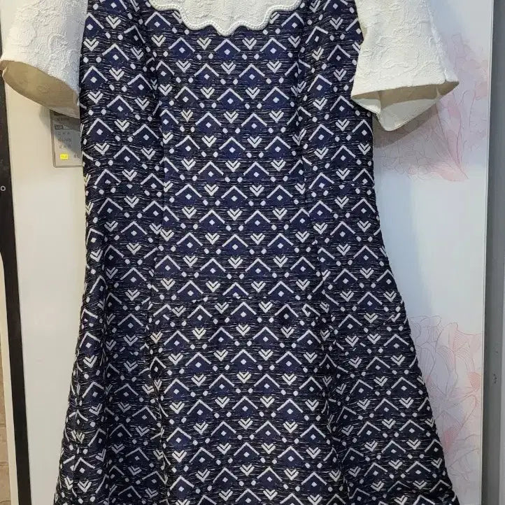 [BUNJANG] ON &amp; ON Pattern Short Sleeve Dress Navy / 온앤온 반팔 원피스 네이비 패턴
