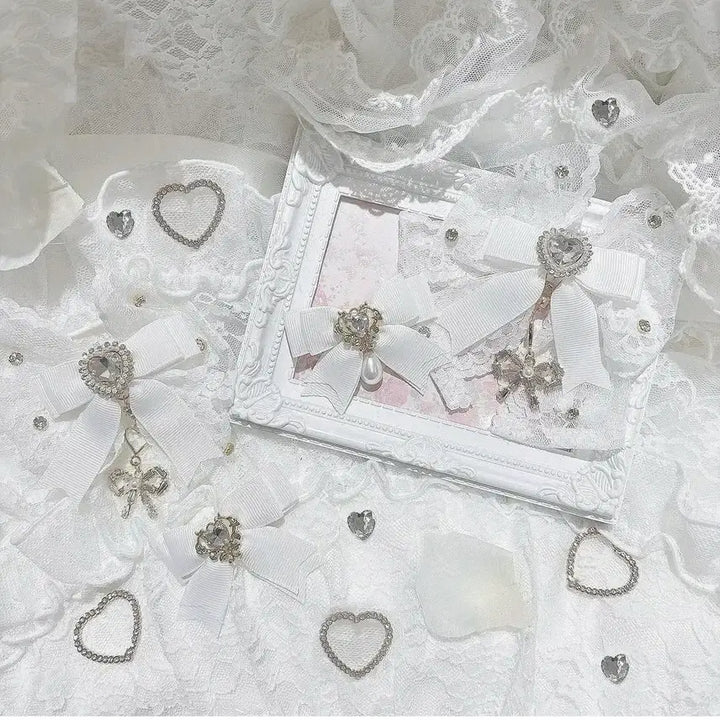 [BUNJANG] Liz Lisa Lace Rhinestone Ribbon Clip Set (White) / 리즈리사 레이스 비쥬 리본 4개 세트 클립 (화이트)