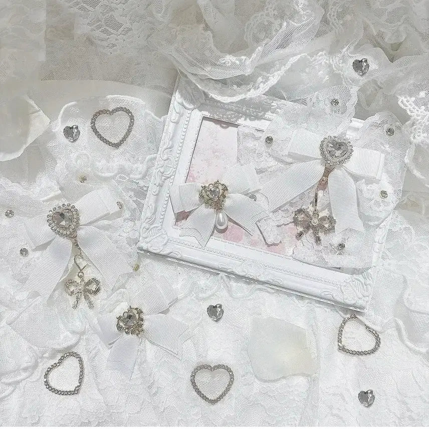 [BUNJANG] Liz Lisa Lace Rhinestone Ribbon Clip Set (White) / 리즈리사 레이스 비쥬 리본 4개 세트 클립 (화이트)