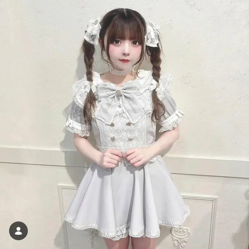 [BUNJANG] Liz Lisa Lace Rhinestone Ribbon Clip Set (White) / 리즈리사 레이스 비쥬 리본 4개 세트 클립 (화이트)
