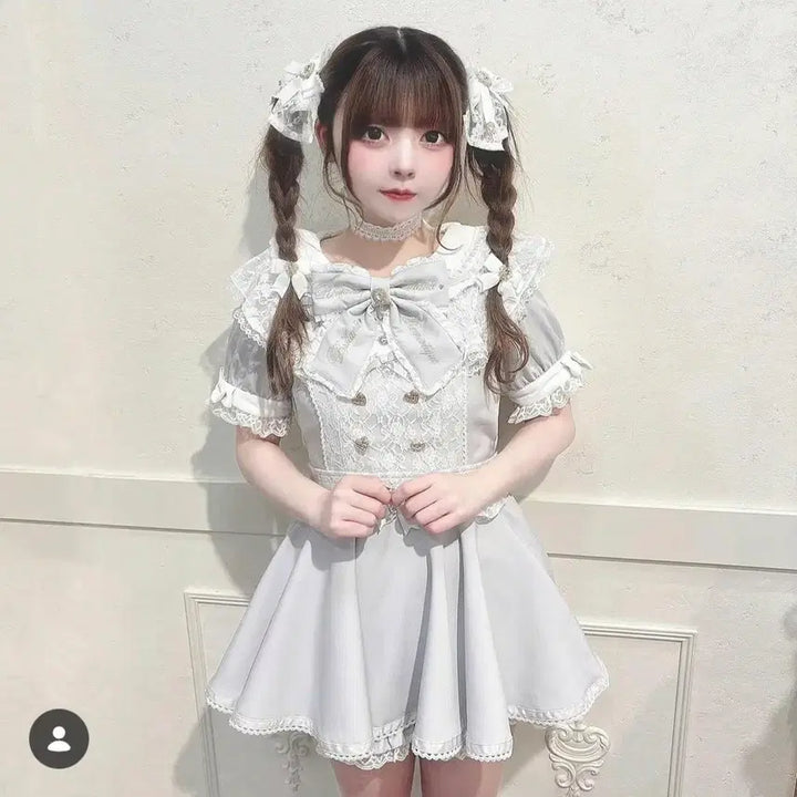 [BUNJANG] Liz Lisa Lace Rhinestone Ribbon Clip Set (White) / 리즈리사 레이스 비쥬 리본 4개 세트 클립 (화이트)