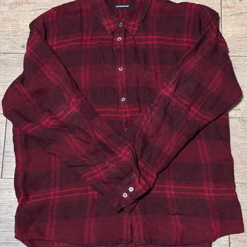 [BUNJANG] Hatching Room Classic Linen Big Check Dark Red Shirt / [3] 해칭룸 클래식셔츠 린넨 빅체크 다크레드