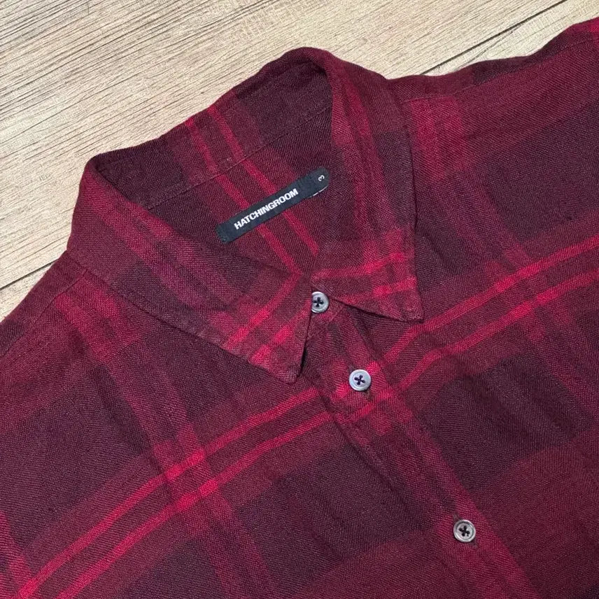 [BUNJANG] Hatching Room Classic Linen Big Check Dark Red Shirt / [3] 해칭룸 클래식셔츠 린넨 빅체크 다크레드