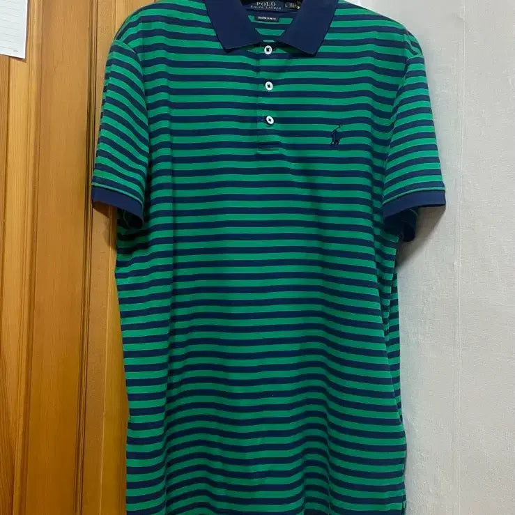 [BUNJANG] Polo Ralph Lauren Striped Polo Shirt / 폴로 랄프로렌 스트라이프 카라티셔츠 네이비/그린L