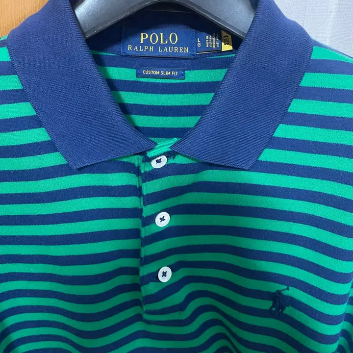 [BUNJANG] Polo Ralph Lauren Striped Polo Shirt / 폴로 랄프로렌 스트라이프 카라티셔츠 네이비/그린L