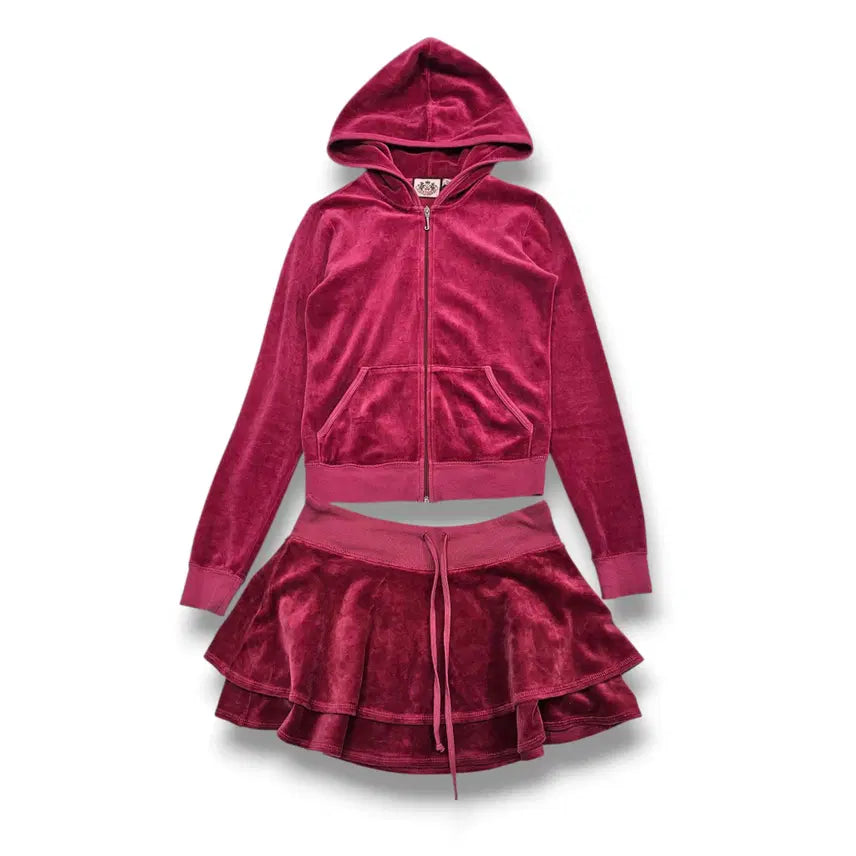 [BUNJANG] Juicy Couture Frill Skirt Set Wine / S Juicy Couture 프릴 치마 셋업 와인