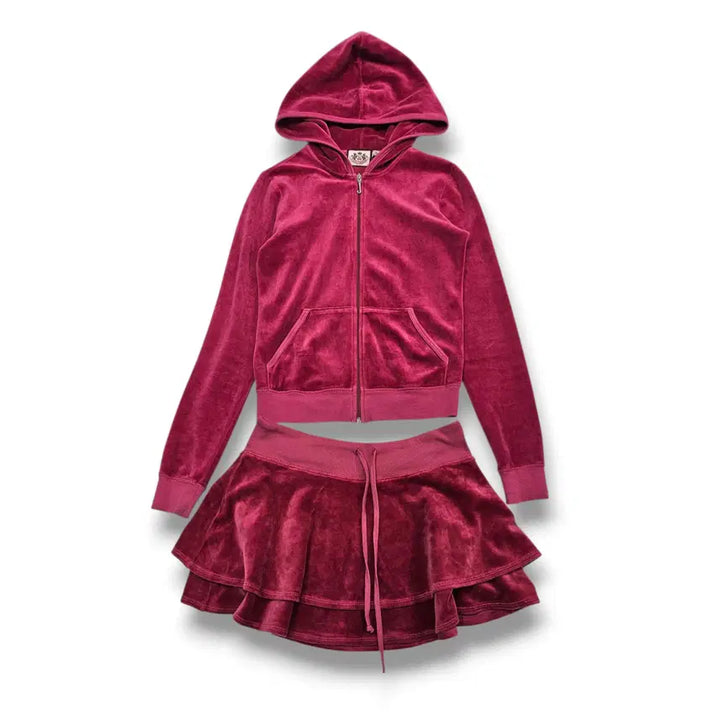 [BUNJANG] Juicy Couture Frill Skirt Set Wine / S Juicy Couture 프릴 치마 셋업 와인