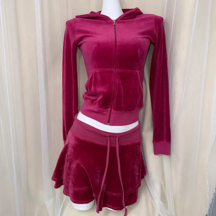 [BUNJANG] Juicy Couture Frill Skirt Set Wine / S Juicy Couture 프릴 치마 셋업 와인