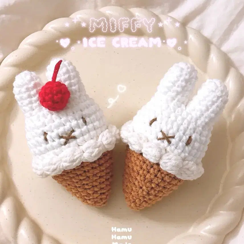 [BUNJANG] Miffy Ice Cream Knitted Doll with Optional Keyring / 미피 아이스크림 뜨개 인형 (키링가능)