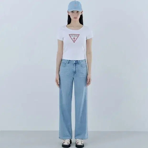 [BUNJANG] Guess Wide LBL Low-Rise Denim Jeans (Light Wash) / 게스 와이드 LBL 저온스 데님 연청 청바지