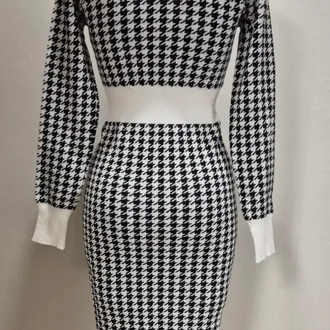 [BUNJANG] Houndstooth Check Knit Long Dress S / 하운드투스 체크 니트 롱 원피스 S op4