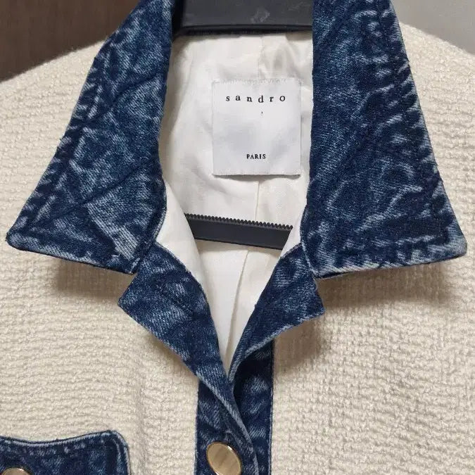 [BUNJANG] Sandro Denim Trimmed Ivory Tweed Jacket / 산드로(36) 데님트리밍  아이보리 트위드 자켓
