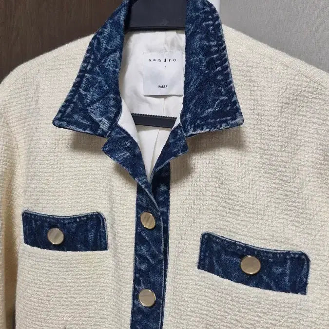 [BUNJANG] Sandro Denim Trimmed Ivory Tweed Jacket / 산드로(36) 데님트리밍  아이보리 트위드 자켓