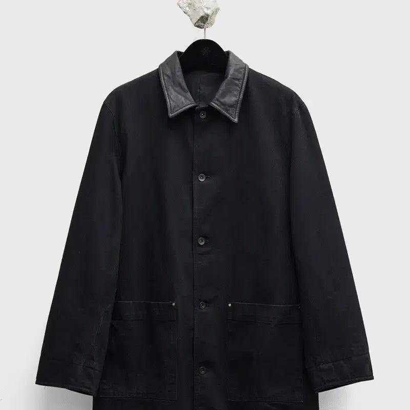 [BUNJANG] Youth Leather Collar Half Denim Coat - L / youth 레더 카라 하프 데님 코트 L