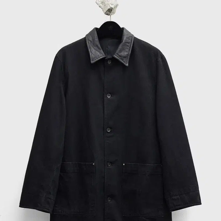 [BUNJANG] Youth Leather Collar Half Denim Coat - L / youth 레더 카라 하프 데님 코트 L