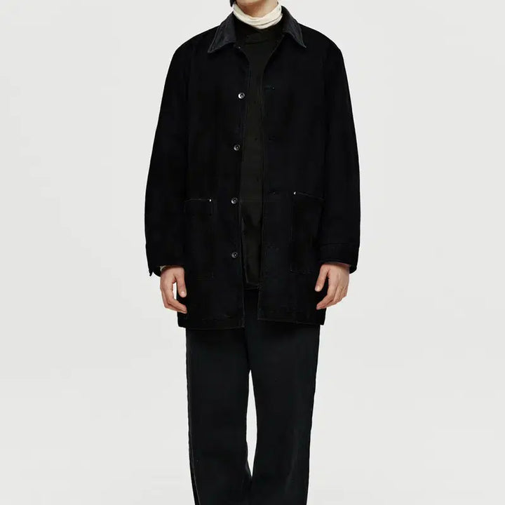 [BUNJANG] Youth Leather Collar Half Denim Coat - L / youth 레더 카라 하프 데님 코트 L