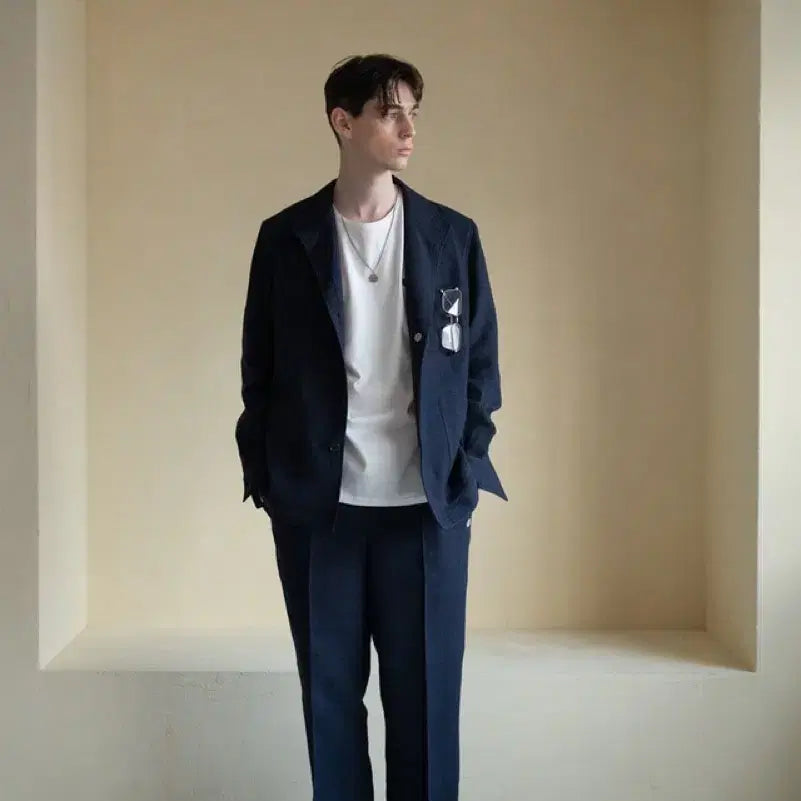 [SOLD OUT] 새상품 피노마레 린넨 테바 자켓 네이비 L