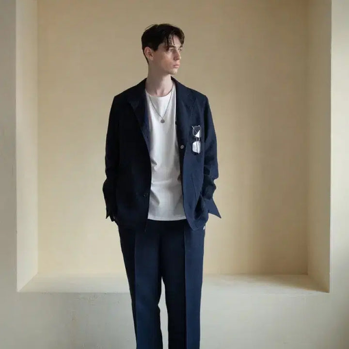 [SOLD OUT] 새상품 피노마레 린넨 테바 자켓 네이비 L