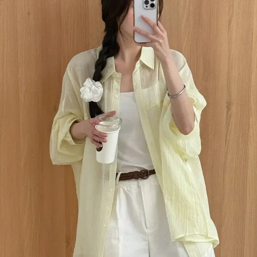 [BUNJANG] 66Girls Loose Fit Lip Pocket See-through Shirt / 새상품 육육걸즈 셔츠