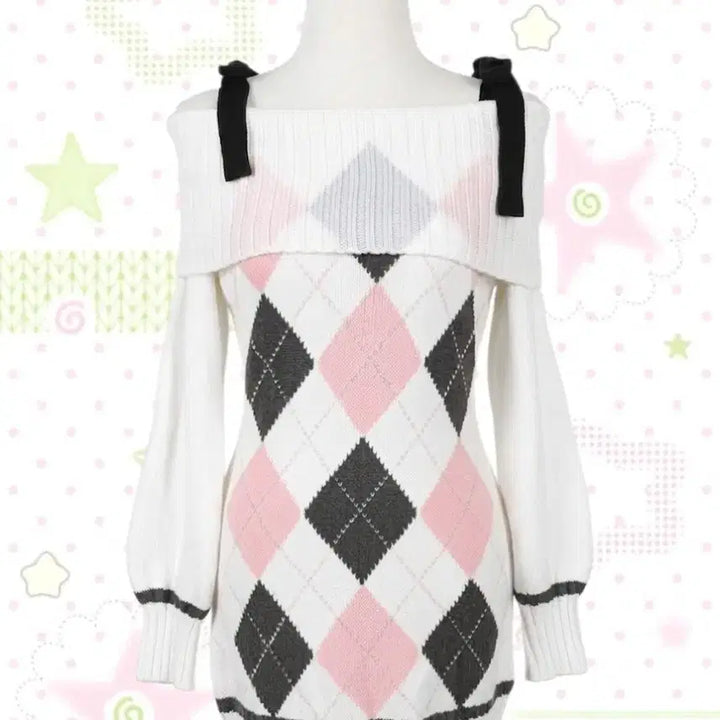 [BUNJANG] Hime Gyaru Pink Argyle Knit Dress / 유일매물 핑크 아가일 니트원피스 히메갸루 리즈리사 달천깔 마즈 핀터깔
