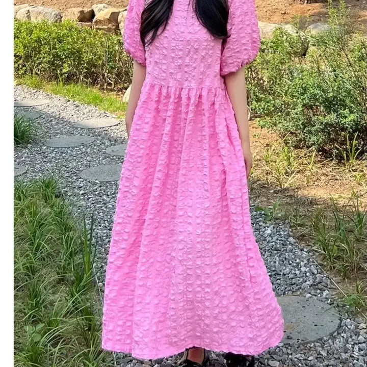 [BUNJANG] Balloon Puff Sleeve Long Dress - One Size / 벌룬 퍼프 주름 롱원피스 프리사이즈