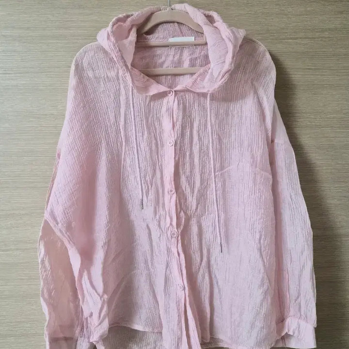 [BUNJANG] Pink See-Through Hooded Shirt / 핑크 후드 셔츠