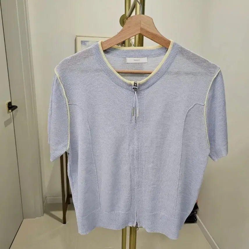 [BUNJANG] Knit Color Block Two-Way Zipper Crop Top / 니트 배색 투지퍼 집업 색상택1