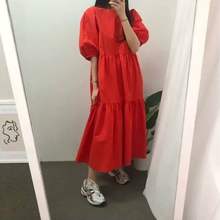 [BUNJANG] Puff Sleeve Long Dress / 새상품 퍼프 소매 롱 원피스 프리사이즈