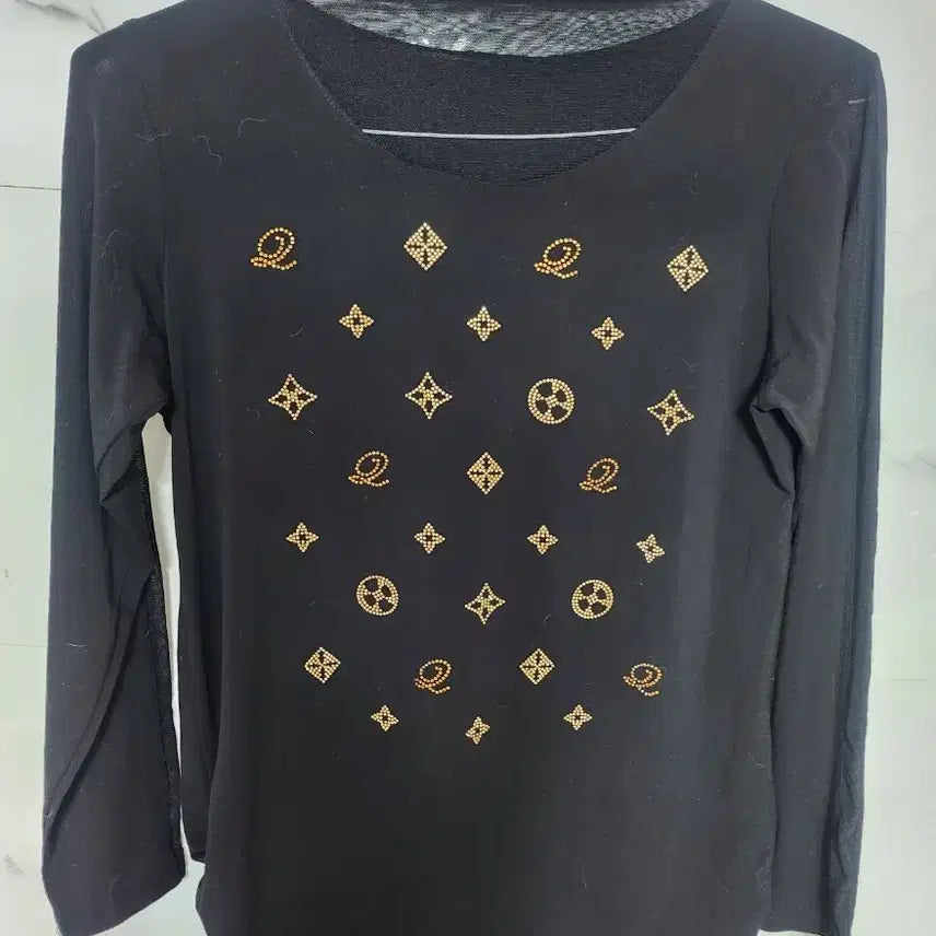 [BUNJANG] Black Cubic Pattern Spandex Turtleneck T-Shirt / 새상품 블랙 큐빅 패턴 스판 터틀넥 티셔츠