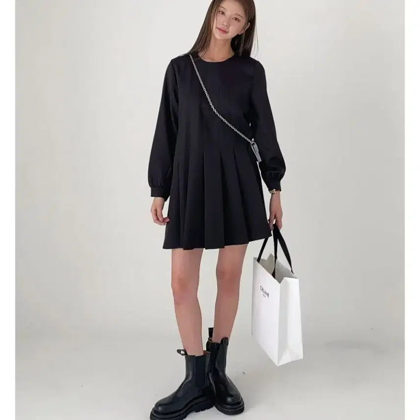 [BUNJANG] Pleated Black Free Size Dress / 플리츠 원피스 블랙 프리사이즈