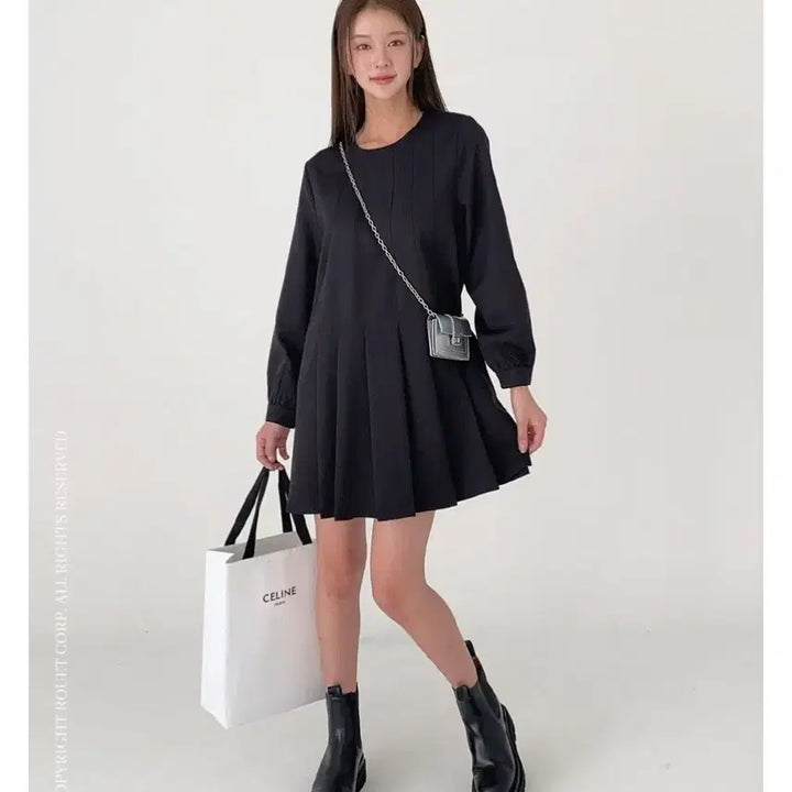 [BUNJANG] Pleated Black Free Size Dress / 플리츠 원피스 블랙 프리사이즈