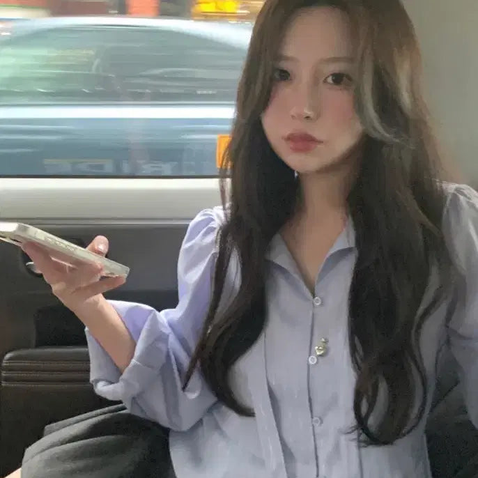 [BUNJANG] Live Our Sandy Tie Blouse - Sky Blue / 새상품)리브아워 샌디 타이 블라우스