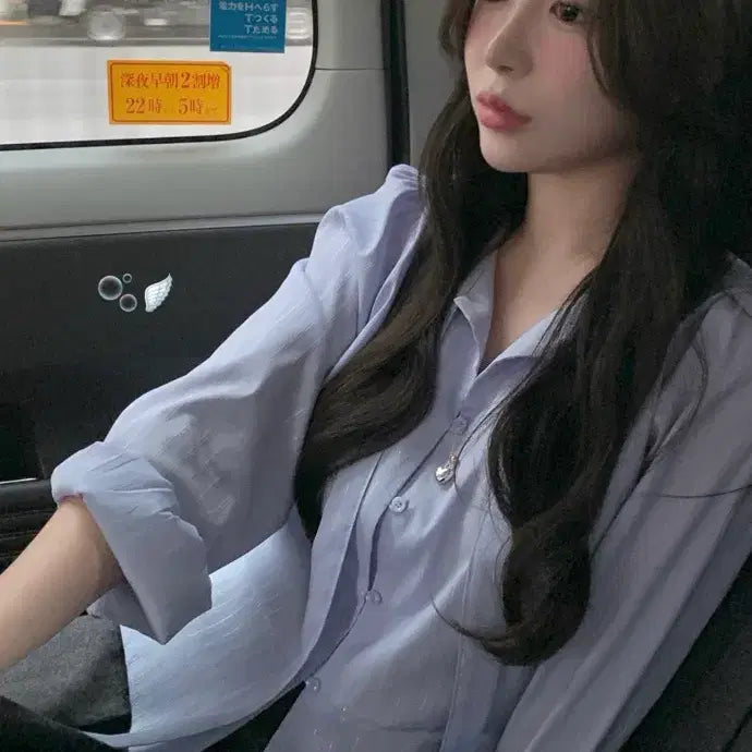 [BUNJANG] Live Our Sandy Tie Blouse - Sky Blue / 새상품)리브아워 샌디 타이 블라우스