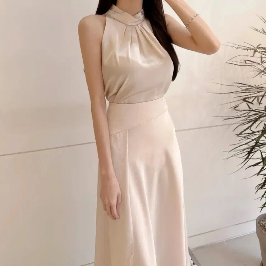 [BUNJANG] Baby Halter Neck Silk Blouse / 새상품)베이비 홀터넥 실크블라우스 핑크베이지