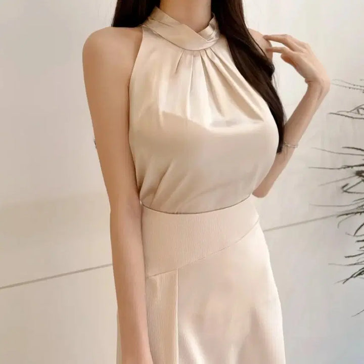 [BUNJANG] Baby Halter Neck Silk Blouse / 새상품)베이비 홀터넥 실크블라우스 핑크베이지