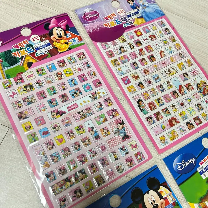 [BUNJANG] Disney Princess Mickey Mouse Winnie the Pooh Character Keyboard Stickers (Vintage Stationery) / 고전문구 디즈니 프린세스 미키마우스 곰돌이 푸 캐릭터 키보드 스티커