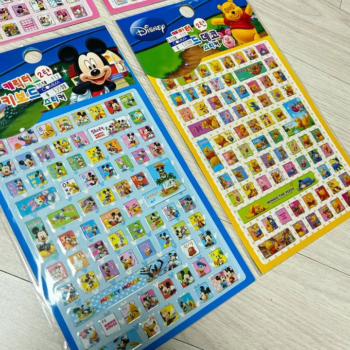 [BUNJANG] Disney Princess Mickey Mouse Winnie the Pooh Character Keyboard Stickers (Vintage Stationery) / 고전문구 디즈니 프린세스 미키마우스 곰돌이 푸 캐릭터 키보드 스티커
