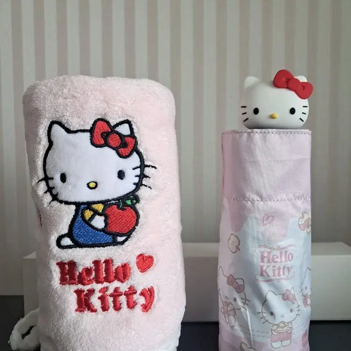 [BUNJANG] Sanrio Hello Kitty Pink Umbrella and Towel Set / 2026 정품 산리오 헬로키티 핑크 양우산 양산 우산, 타올 수건 새상품