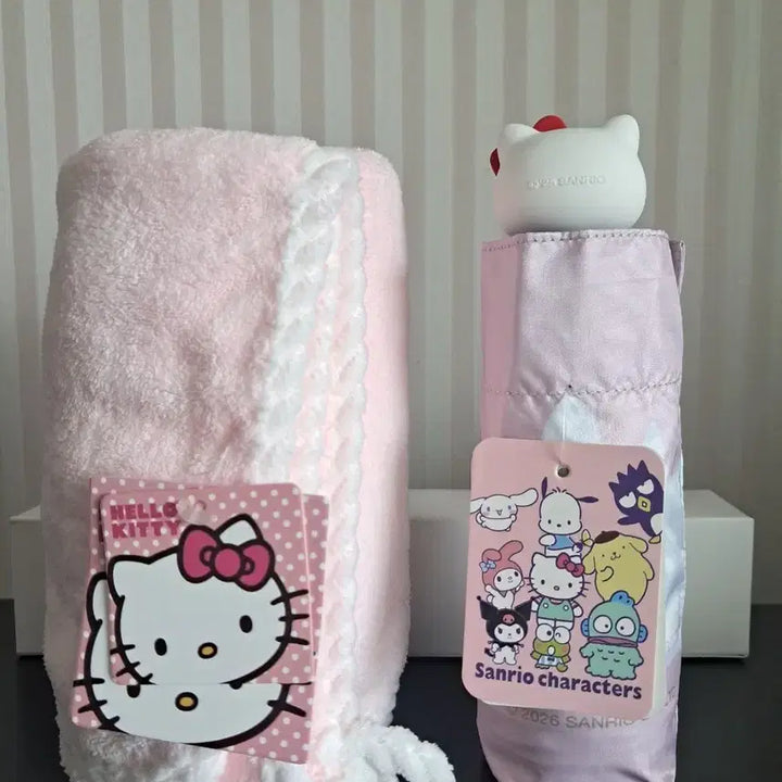 [BUNJANG] Sanrio Hello Kitty Pink Umbrella and Towel Set / 2026 정품 산리오 헬로키티 핑크 양우산 양산 우산, 타올 수건 새상품