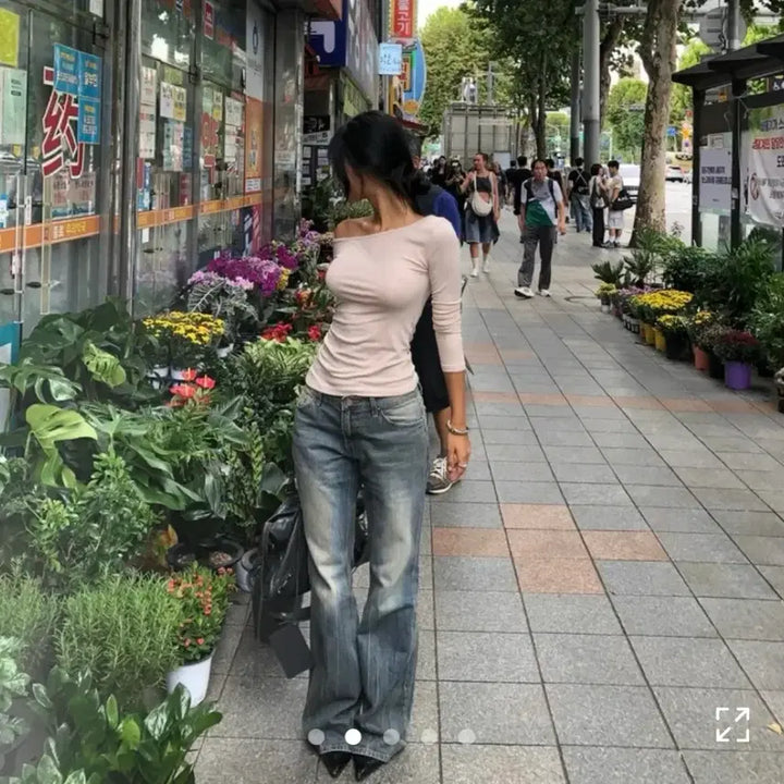 [BUNJANG] Dope Basic One Shoulder Top Light Beige / 도프 베이직 원숄더 티 연베이지