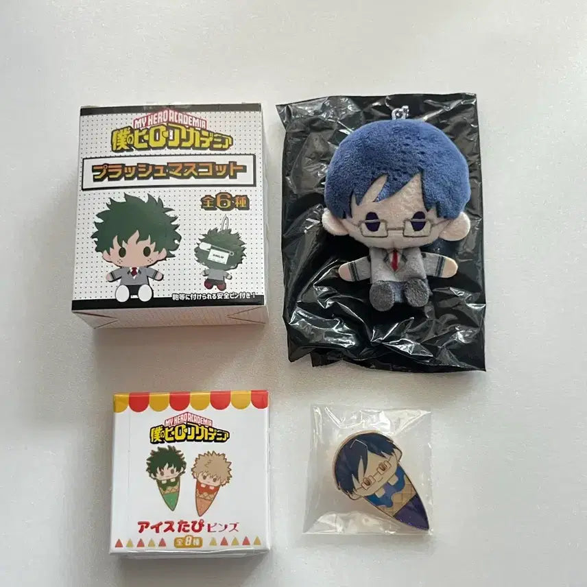 [BUNJANG] My Hero Academia Iida Tenya Bundle Set Plush Mascot &amp; Ice Tapi Metal Badge / (일괄)히로아카 플러시 마스코트 &amp; 아이스 타피 메탈 뱃지 이이다