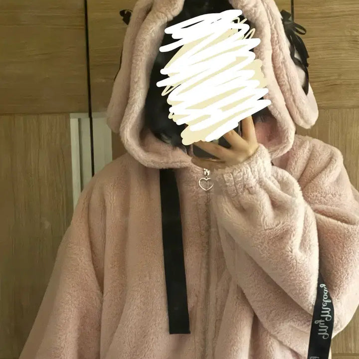 [BUNJANG] My Melody Usamimi Fur Coat / 양산형 지뢰계 양지뢰 마이멜로디 우사미미 퍼코트