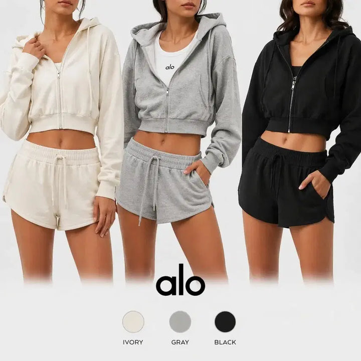 [BUNJANG] ALO Escape Crop Hooded Zip-up / ALO 크롭 이스케이프 후드집업