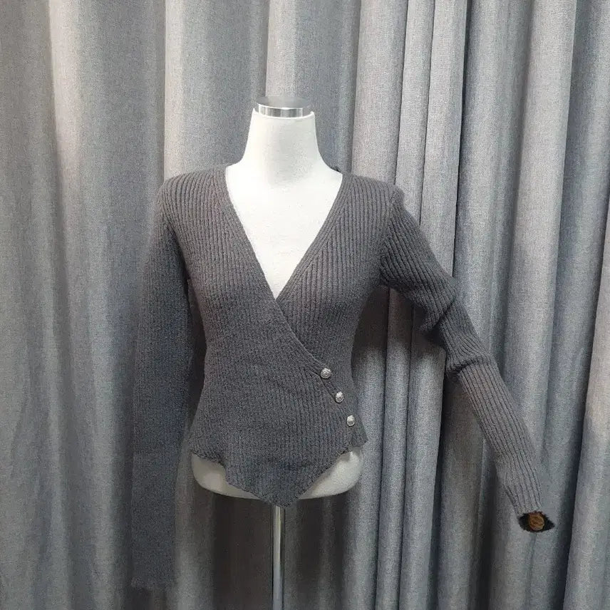 [BUNJANG] Charcoal Wrap Knit Top / 차콜 랩 니트